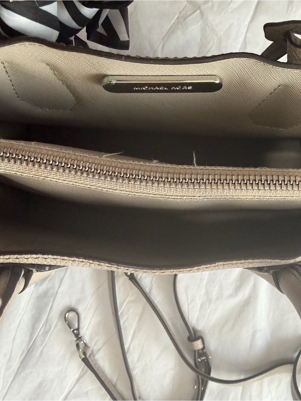 Michael Kors Top-Handle Satchel in Light Taupe with Scarf Accent - Picture 6 of 7